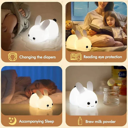 Lampe Enfant LED Silicone Rechargeable Lapin Veilleuse RGB Tactile - Luminous Place