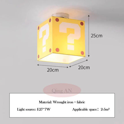Lampe Enfant Plafonnier Jaune Créatif en Tissu Lin, Lumière Chaude - Luminous Place