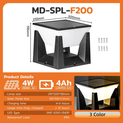 Luminaire Extérieur Lampadaire Solaire IP65 3 Couleurs LED Ambiance Chaleureuse - Luminous Place