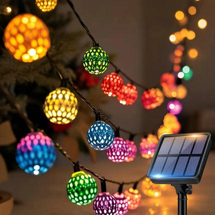 Luminaire Extérieur Boule Marocaine Solaire 20 LED Blanc Chaud IP65 - Luminous Place