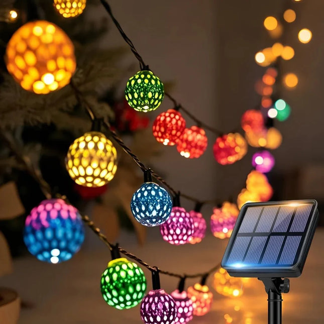 Luminaire Extérieur Boule Marocaine Solaire 20 LED Blanc Chaud IP65 - Luminous Place