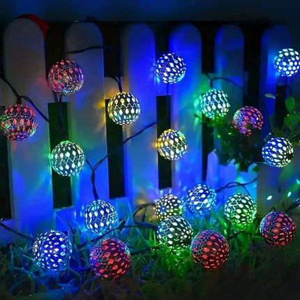 Luminaire Extérieur Boule Marocaine Solaire 20 LED Blanc Chaud IP65 - Luminous Place