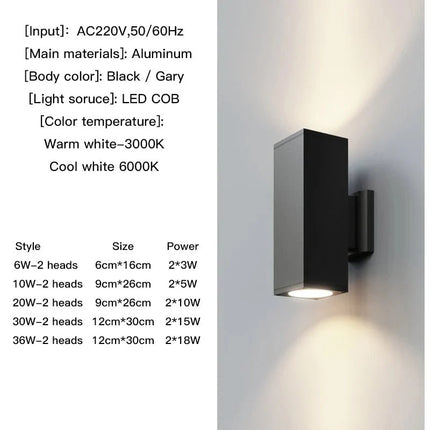 Luminaire Extérieur Applique LED Étanche Noir et Gris, Lumière Chaude 6 - 36W - Luminous Place