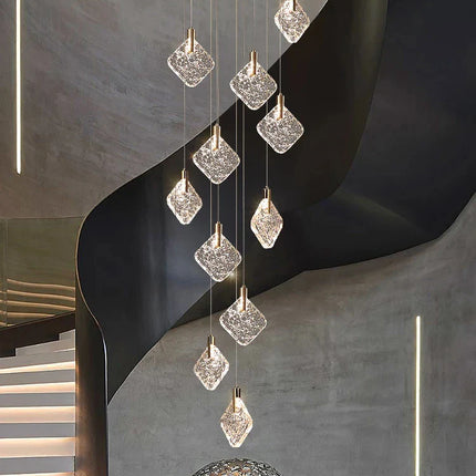 Lustre suspendu en cristal nordique pour salon et escaliers, lumière LED chaleureuse