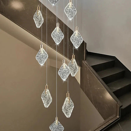 Lustre suspendu en cristal nordique pour salon et escaliers, lumière LED chaleureuse