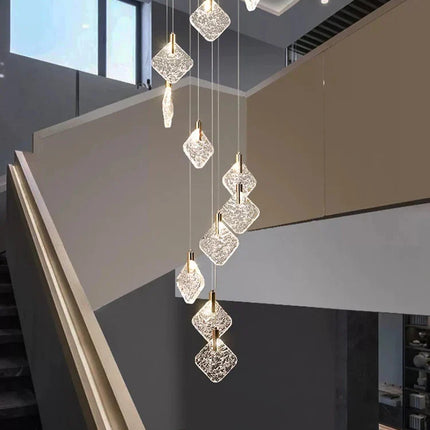 Lustre suspendu en cristal nordique pour salon et escaliers, lumière LED chaleureuse
