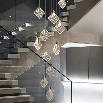Lustre suspendu en cristal nordique pour salon et escaliers, lumière LED chaleureuse
