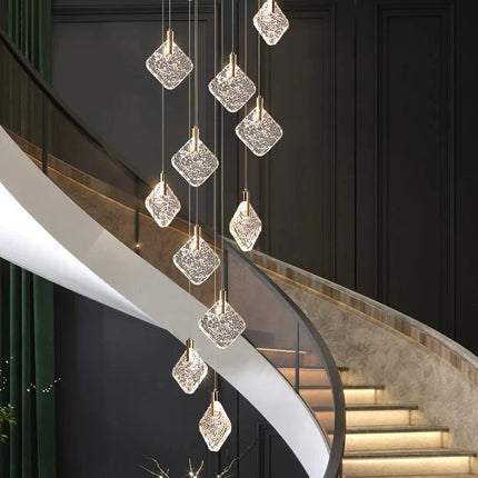 Lustre suspendu en cristal nordique pour salon et escaliers, lumière LED chaleureuse