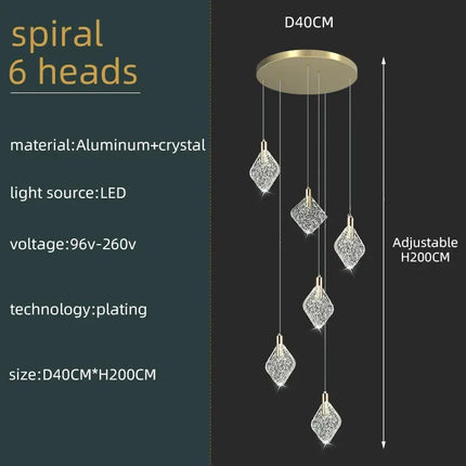 Lustre suspendu en cristal nordique pour salon et escaliers, lumière LED chaleureuse