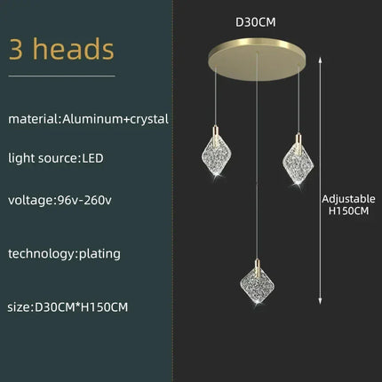 Lustre suspendu en cristal nordique pour salon et escaliers, lumière LED chaleureuse