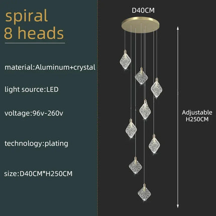 Lustre suspendu en cristal nordique pour salon et escaliers, lumière LED chaleureuse