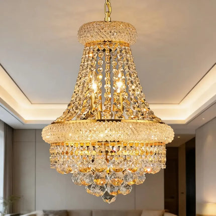 Lustre moderne en cristal doré à intensité variable pour salle à manger et salon