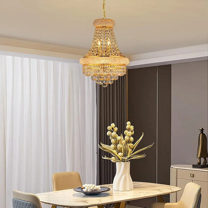 Lustre moderne en cristal doré à intensité variable pour salle à manger et salon