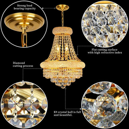 Lustre moderne en cristal doré à intensité variable pour salle à manger et salon