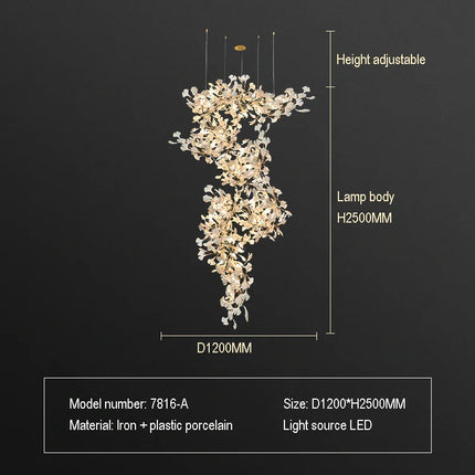 Lustre Ginkgo Feuille en Cristal pour Escalier et Hall Luxueux