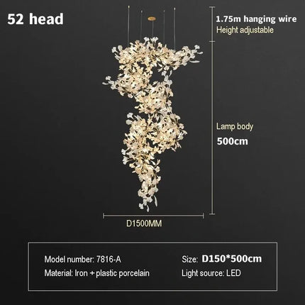 Lustre Ginkgo Feuille en Cristal pour Escalier et Hall Luxueux