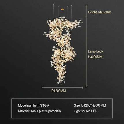 Lustre Ginkgo Feuille en Cristal pour Escalier et Hall Luxueux