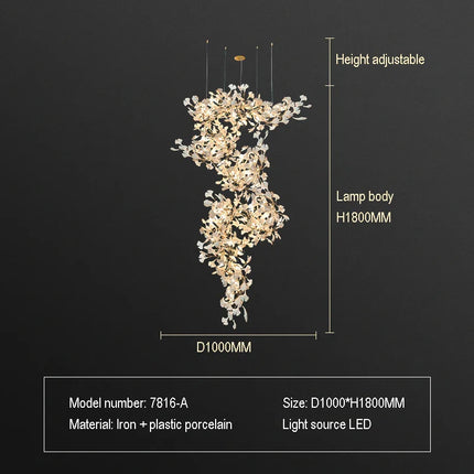 Lustre Ginkgo Feuille en Cristal pour Escalier et Hall Luxueux