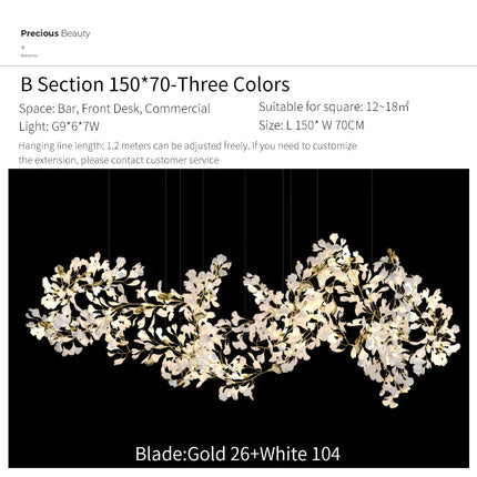 Lustre Ginkgo Feuille en Cristal pour Escalier et Hall Luxueux