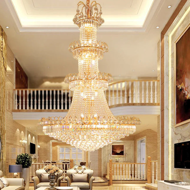 Lustre en cristal style européen pour hall hôtel et villa haut plafond