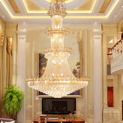Lustre en cristal style européen pour hall hôtel et villa haut plafond