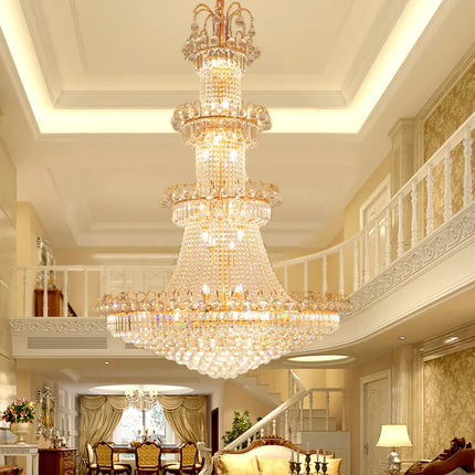 Lustre en cristal style européen pour hall hôtel et villa haut plafond