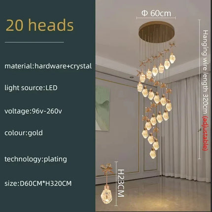 Lustre suspension moderne en cristal pour villa et salon avec LED dimmable