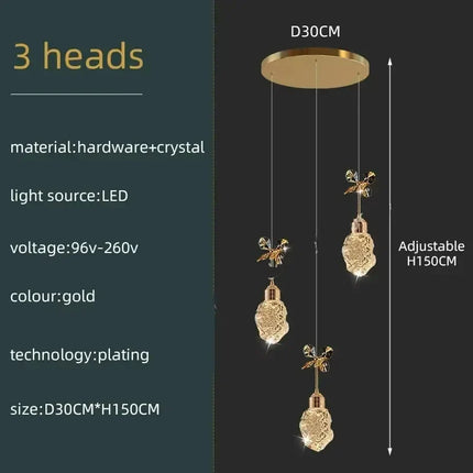 Lustre suspension moderne en cristal pour villa et salon avec LED dimmable