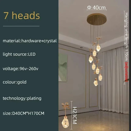Lustre suspension moderne en cristal pour villa et salon avec LED dimmable