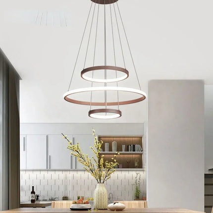Lustre moderne 7 anneaux circulaires LED en alliage d’aluminium pour salon et salle à manger
