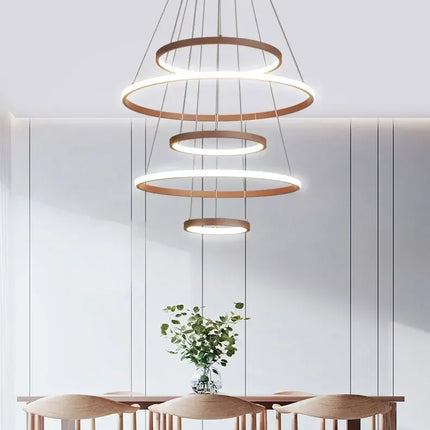 Lustre moderne 7 anneaux circulaires LED en alliage d’aluminium pour salon et salle à manger
