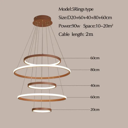 Lustre moderne 7 anneaux circulaires LED en alliage d’aluminium pour salon et salle à manger