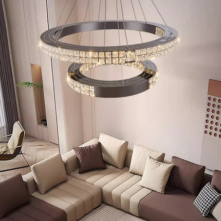 Lustre suspendu K9 cristal noir LED dimmable en acier inoxydable pour salon