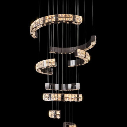 Lustre suspendu K9 cristal noir LED dimmable en acier inoxydable pour salon