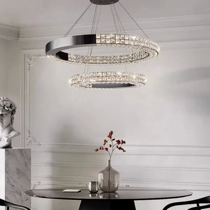 Lustre suspendu K9 cristal noir LED dimmable en acier inoxydable pour salon