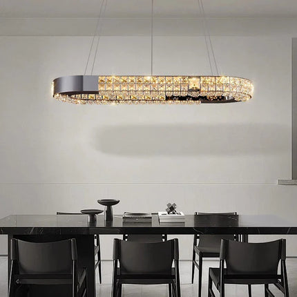 Lustre suspendu K9 cristal noir LED dimmable en acier inoxydable pour salon