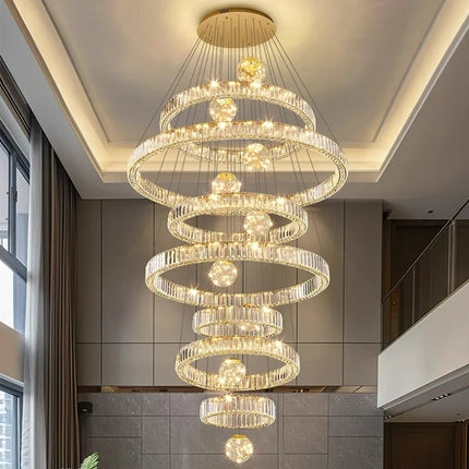 Lustre suspendu moderne en cristal pour salon et escalier, lumière chaleureuse