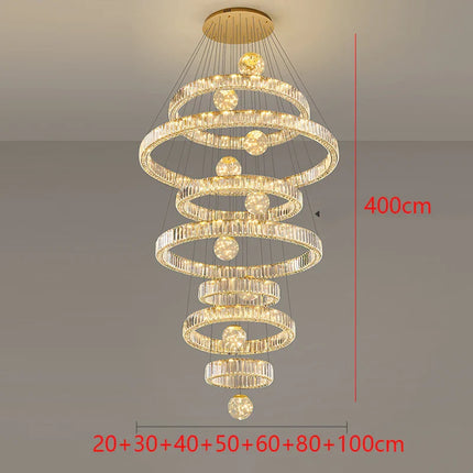 Lustre suspendu moderne en cristal pour salon et escalier, lumière chaleureuse