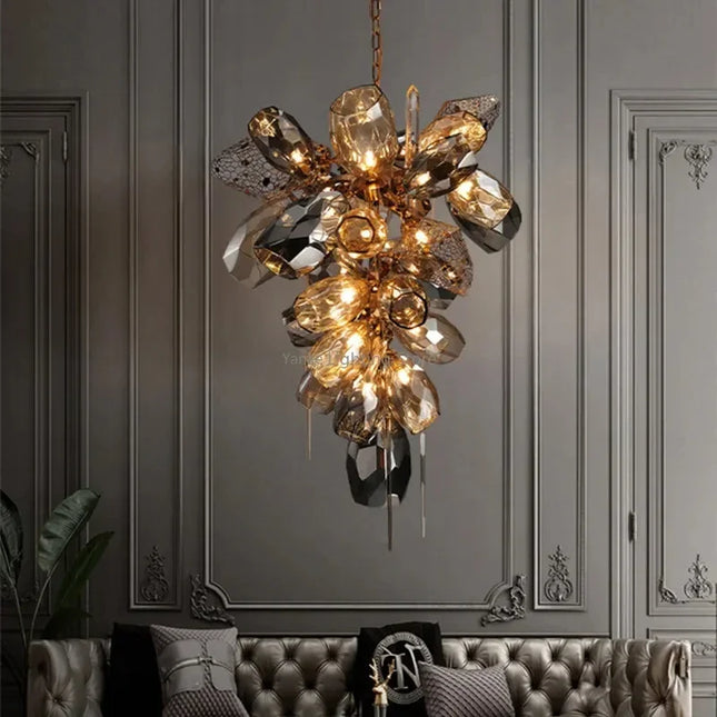 Lustre suspendu LED en acier inoxydable et cristal, design moderne pour salon et chambre, ampoules incluses