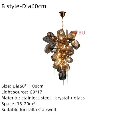 Lustre suspendu LED en acier inoxydable et cristal, design moderne pour salon et chambre, ampoules incluses