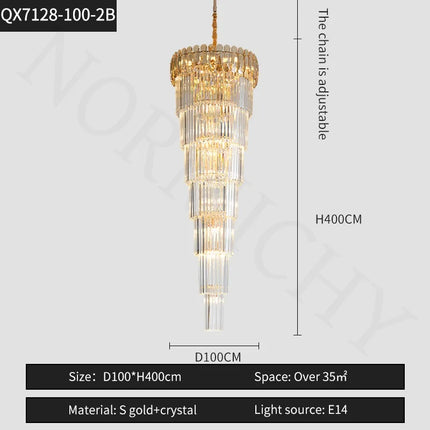 Lustre suspension LED moderne en cristal pour hall et escalier