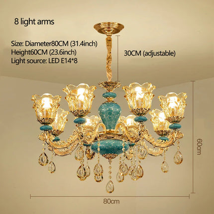 Lustre design européen en céramique et cristal, lumière chaude élégante