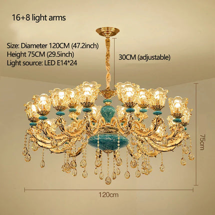 Lustre design européen en céramique et cristal, lumière chaude élégante
