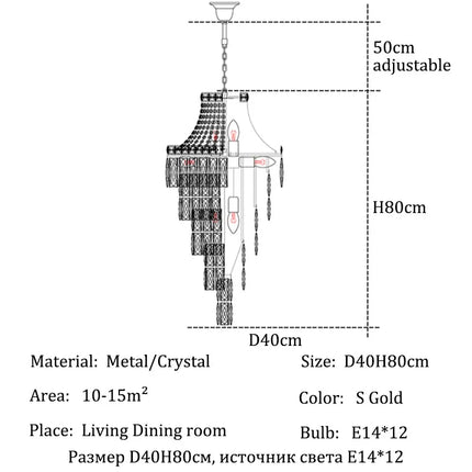Lustre moderne en cristal noir et doré, éclairage suspendu pour salon et hall