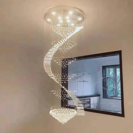 Lustre moderne en cristal spirale LED pour escalier et salon