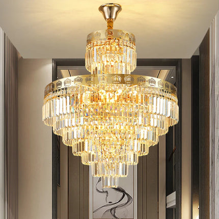 Lustre moderne en cristal LED pour salon et hall d’escalier en colimaçon