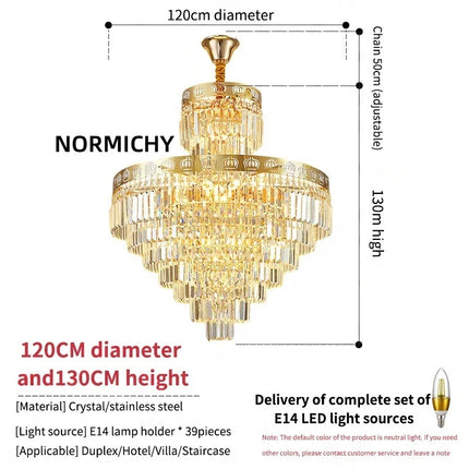 Lustre moderne en cristal LED pour salon et hall d’escalier en colimaçon