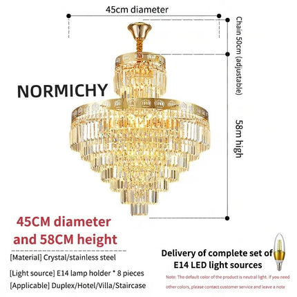 Lustre moderne en cristal LED pour salon et hall d’escalier en colimaçon