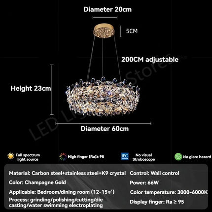 Lustre en cristal K9 de luxe, design moderne, lampe de plafond pour villa et salon
