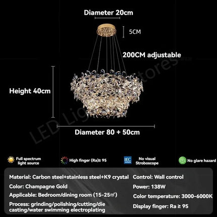 Lustre en cristal K9 de luxe, design moderne, lampe de plafond pour villa et salon